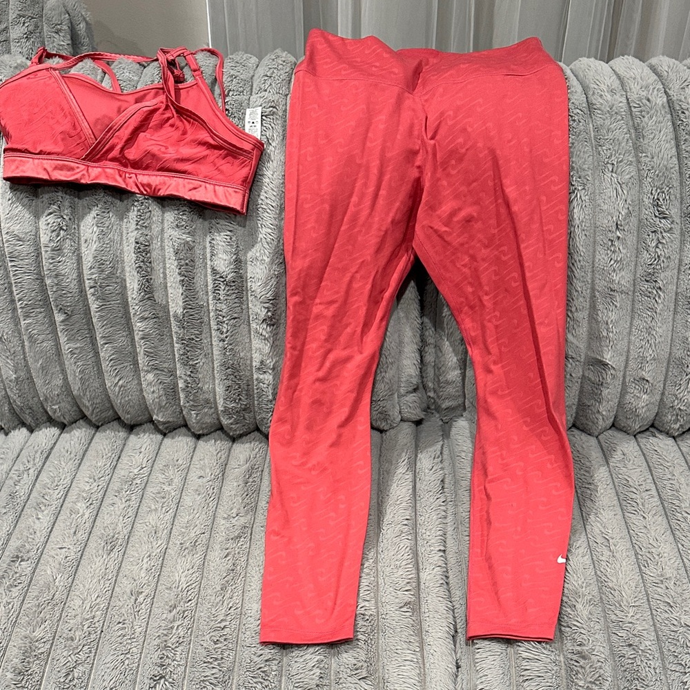 Nike Red Women's Sports Bra and Leggings Set